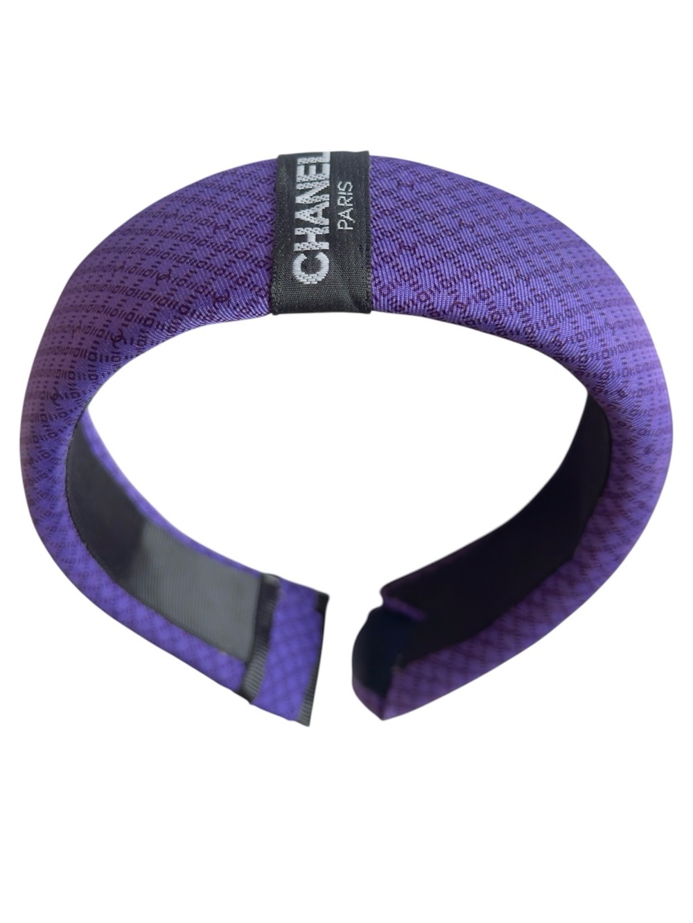 Upcycled Vintage Chanel Silk Tie Padded Headband Royal Purple & Black